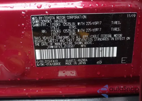 2020 Toyota Rav4 Xle z USA, uszkodzony, nr VIN JTMW1RFV7LJ018587